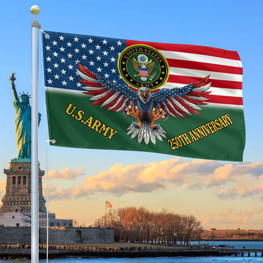US Army USA 250 Years Of Independence Flag Bald Eagle Merch Patriotic Indoor Decor - Printvoro