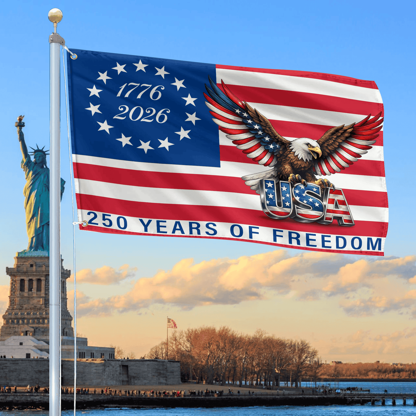 US Bald Eagle 250 Years Of Freedom Flag 1776 2026 Merch Yard Decor - Printvoro