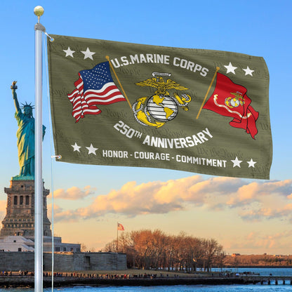 US Marine Corps 250 Years Of Defending Liberty Flag Honor Courage Merch Patriotic Lawn Decor - Printvoro