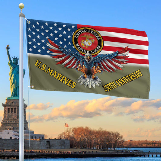 US Marines USA 250 Years Of Defending Liberty Flag Bald Eagle Merch Patriotic Indoor Decor - Printvoro