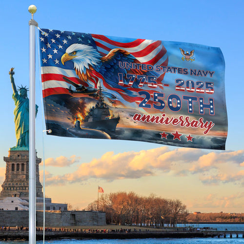 US Navy America 250 Years Flag 1775 2025 Merchandise Patriotic Yard Decor - Printvoro