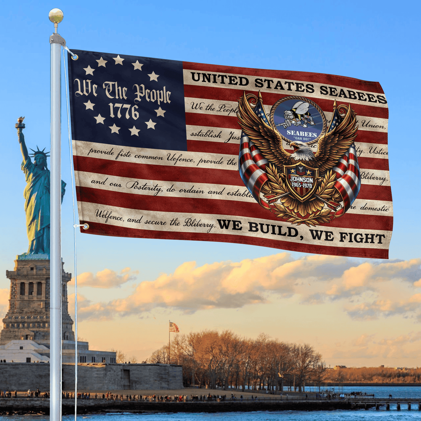 US Seabees We The People Flag We Build We Fight Merch Patriotic Indoor Decor - Printvoro