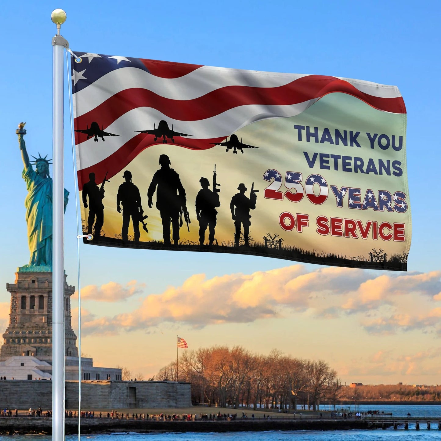 US Veteran 250 Years Of Service Flag Proud US Army 4Th Of July Merch Patriotic Yard Decor - Printvoro