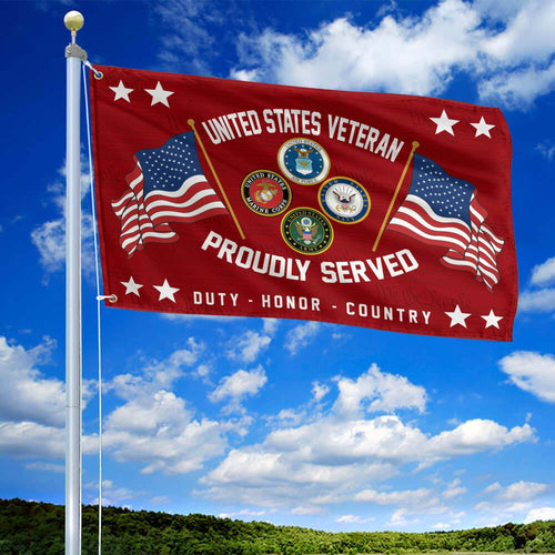 US Veteran Proudly Served Flag Independence Day Merch Patriotic Yard Decor - Printvoro
