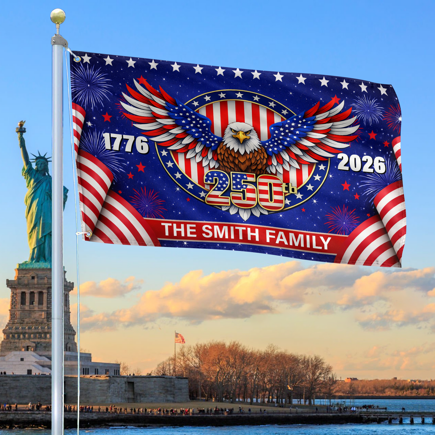 USA 250 Years Of Defending Liberty Flag Bald Eagle Merch Patriotic Lawn Decor - Printvoro