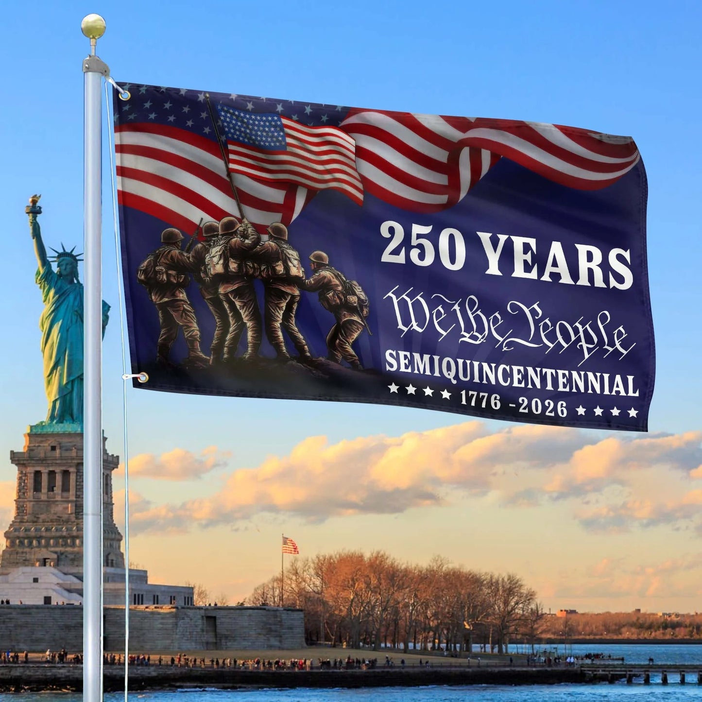 USA 250 Years Of Defending Liberty Flag We The People Merch Patriotic Indoor Decor - Printvoro