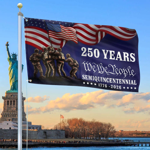 USA 250 Years Of Defending Liberty Flag We The People Merch Patriotic Indoor Decor - Printvoro