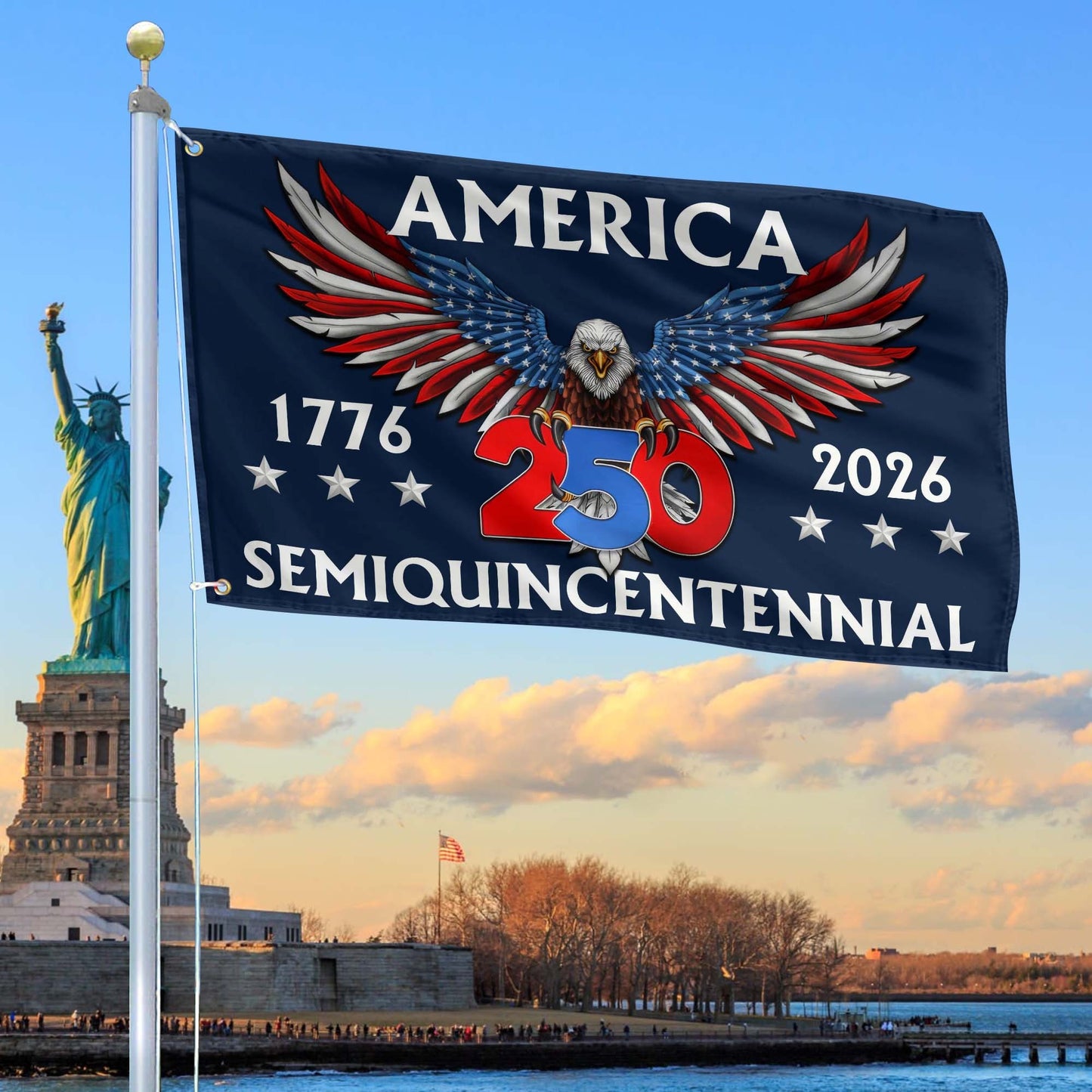 USA 250 Years Of Freedom Flag Bald Eagle 1776 2026 Merch Patriotic Yard Decor - Printvoro