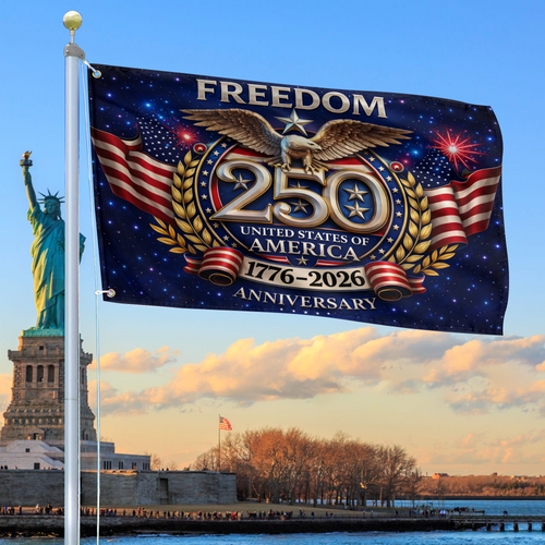 USA 250 Years Of Freedom Flag Bald Eagle Independence Day Merch Yard Decor - Printvoro