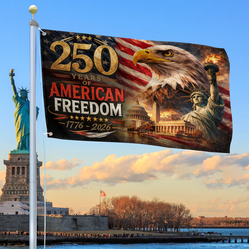 USA 250 Years Of Freedom Flag Bald Eagle Merch Patriotic Yard Decor - Printvoro
