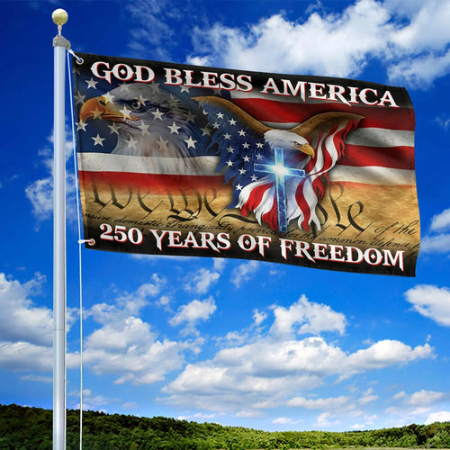 USA 250 Years Of Freedom Flag Cross US Bald Eagle Merch Patriotic Indoor Decor - Printvoro