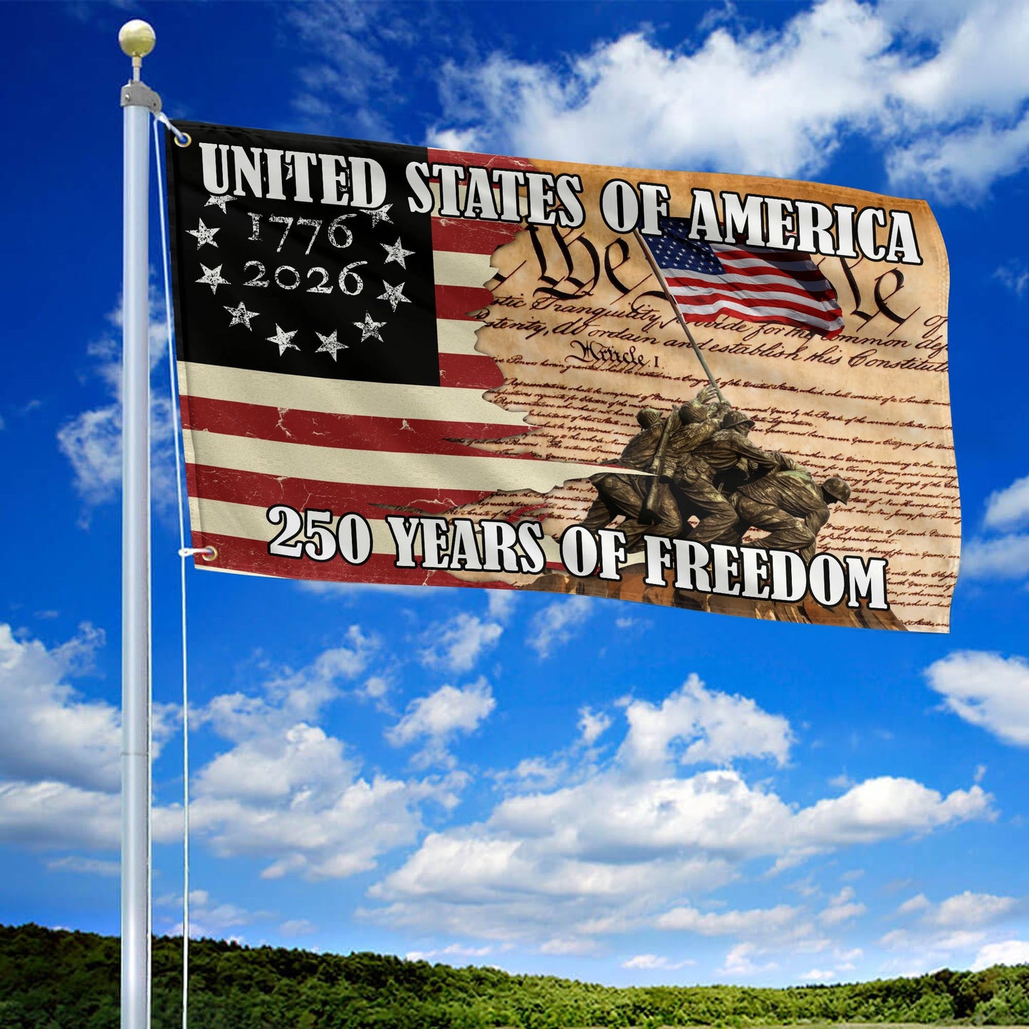 USA 250 Years Of Freedom Flag Fourth Of July Merch Patriotic Indoor Decor - Printvoro