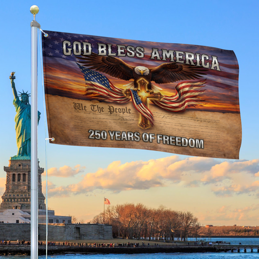 USA 250 Years Of Freedom Flag God Bless America Merch Patriotic Yard Decor - Printvoro