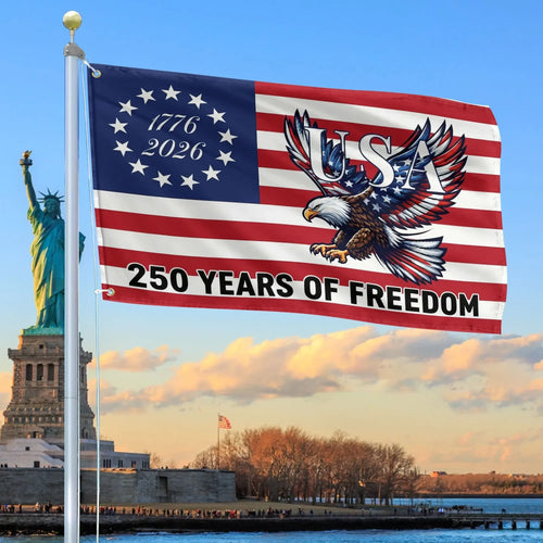 USA 250 Years Of Freedom Flag US Bald Eagle Independence Day Merch Patriotic Indoor Decor - Printvoro
