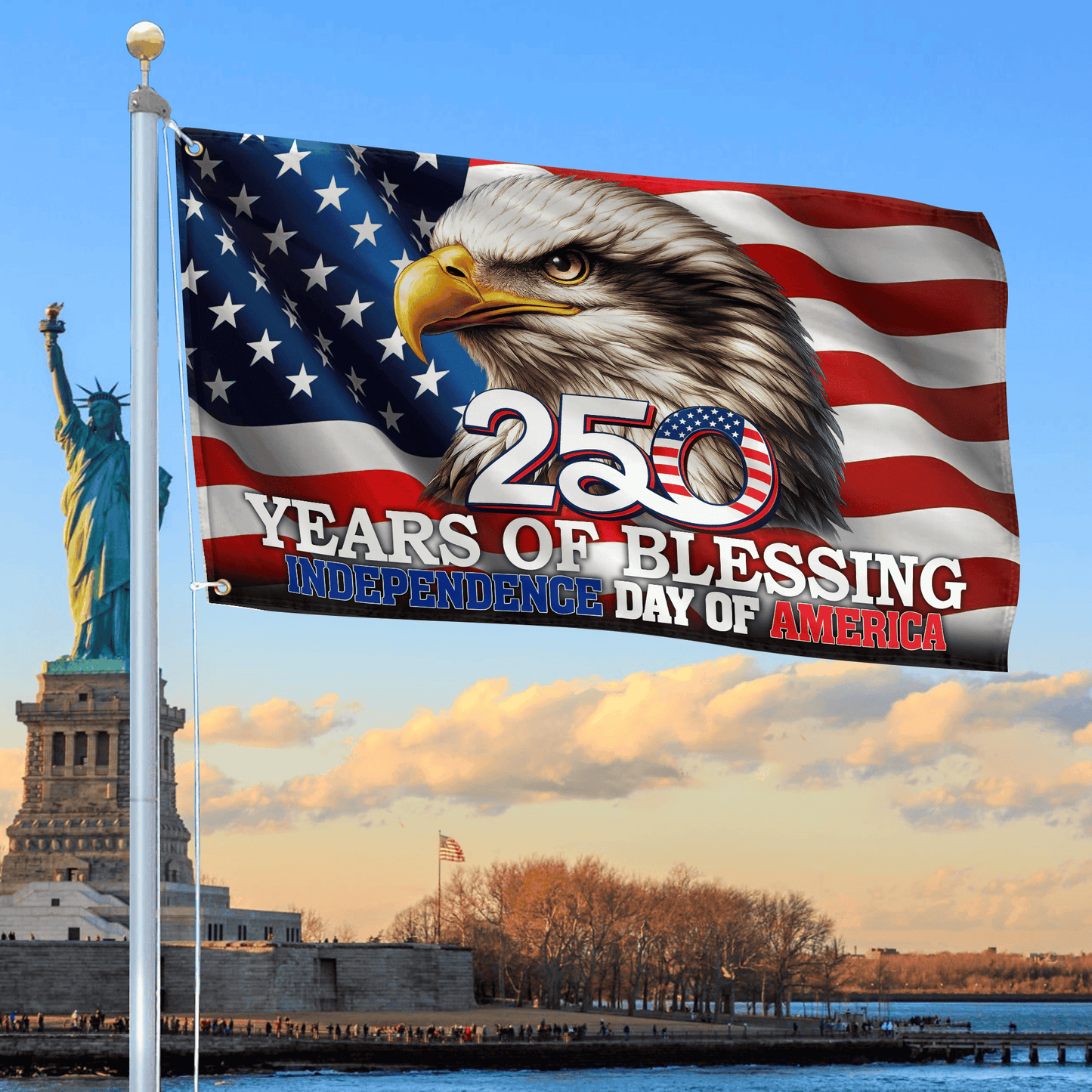 USA 250 Years Of Independence Flag Bald Eagle Merch Patriotic Yard Decor - Printvoro