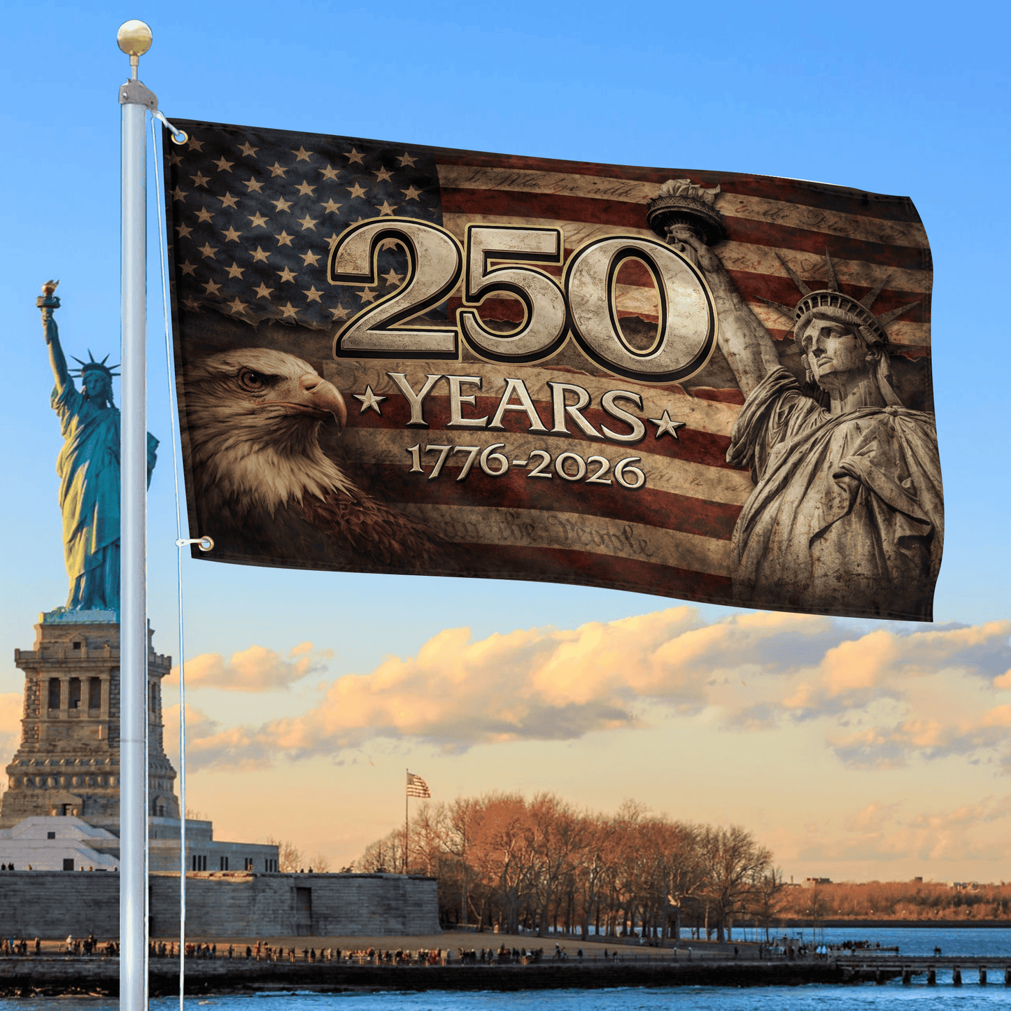 USA 250 Years Of Liberty Flag Fourth Of July Merch Patriotic Indoor Decor - Printvoro