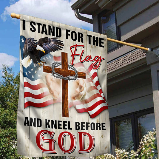 I Stand For The Flag Flag Cross Kneel Before God Merch Patriotic Indoor Decor - Printvoro