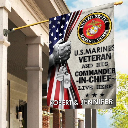 US Marine Corps Flag US Veteran And His Commander Merch Patriotic Lawn Decor - Printvoro