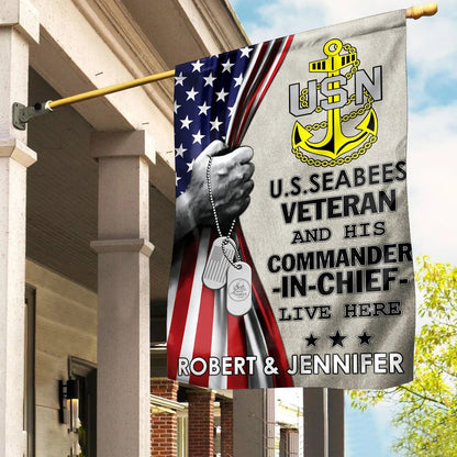US Seabees Veteran And His Commander Flag US Military Merch Patriotic Yard Decor - Printvoro