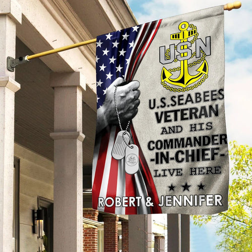 US Seabees Veteran And His Commander Flag US Military Merch Patriotic Yard Decor - Printvoro