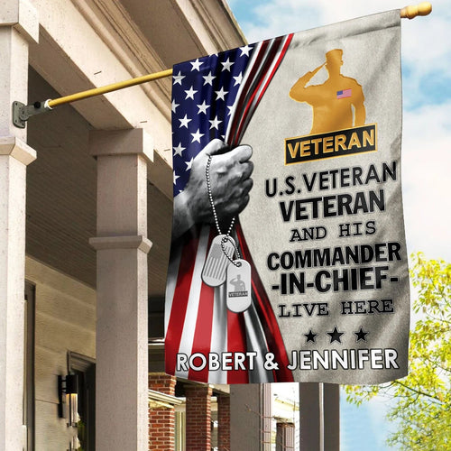 US Veteran And His Commander Flag Proud Army US Flag Merch Yard Decor - Printvoro