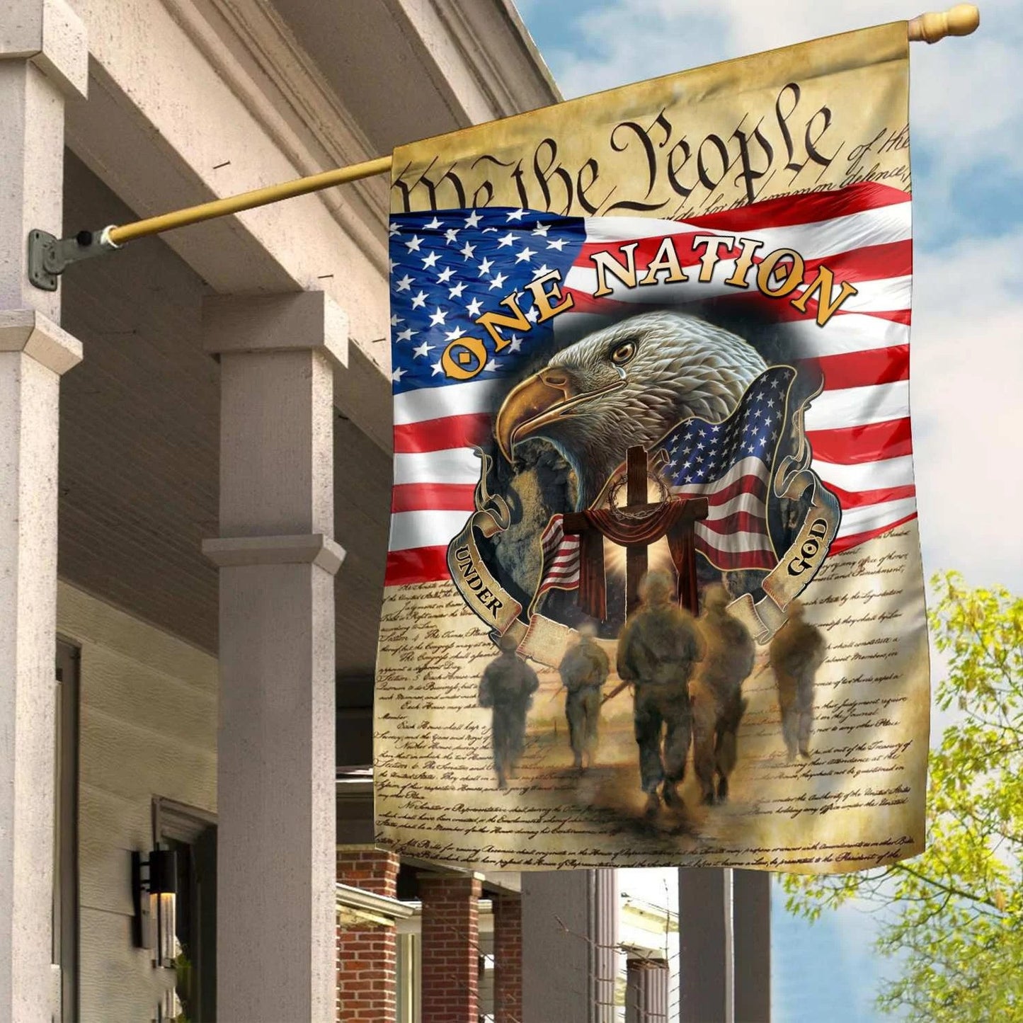 We The People Flag Cross One Nation Merch Patriotic Lawn Decor - Printvoro
