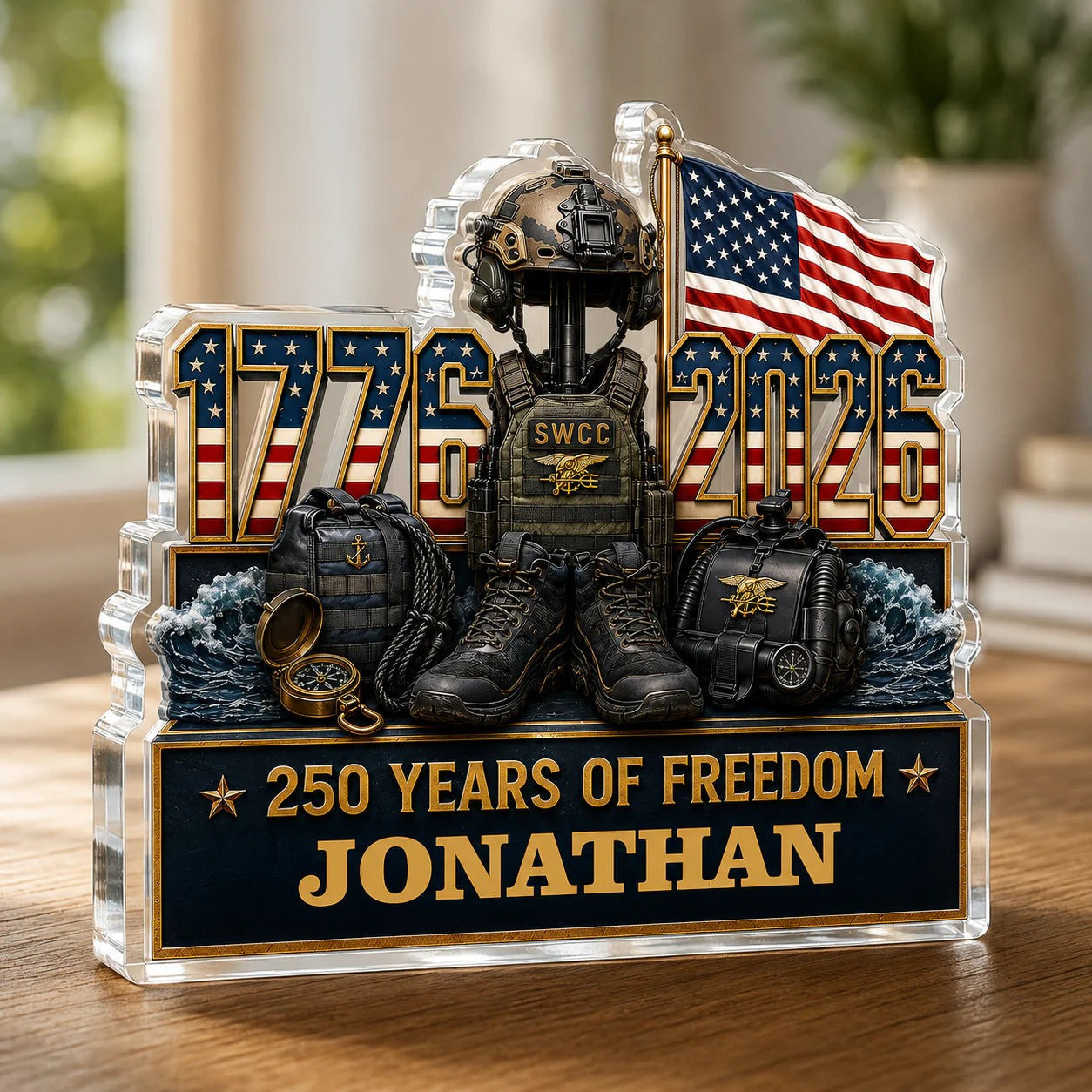 Custom 250 Years Of Freedom Military Acrylic Plaque 4Th Of July Merch Patriotic Gifts - Pvr