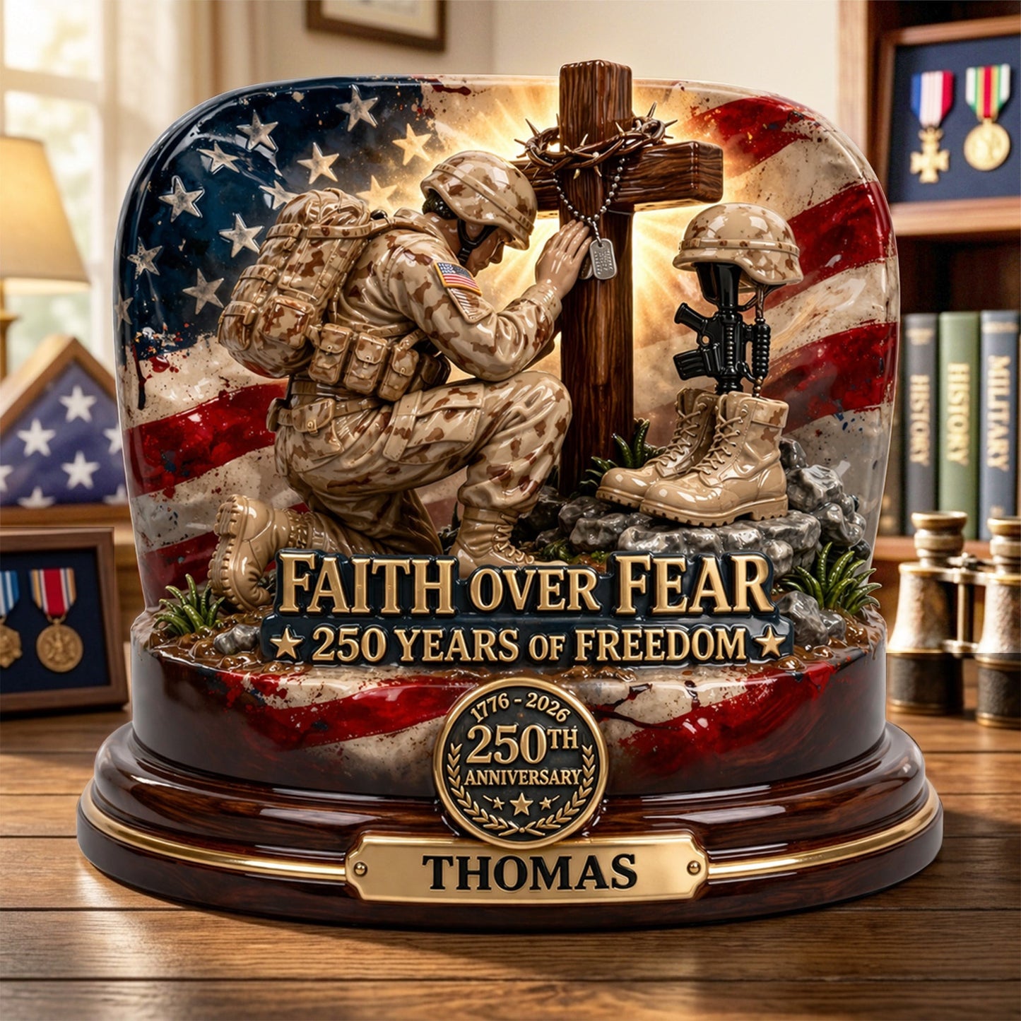 Custom Faith Over Fear 250 Years Of Freedom Acrylic Plaque 1776 2026 Merch Gift For Veteran Dad - Pvr