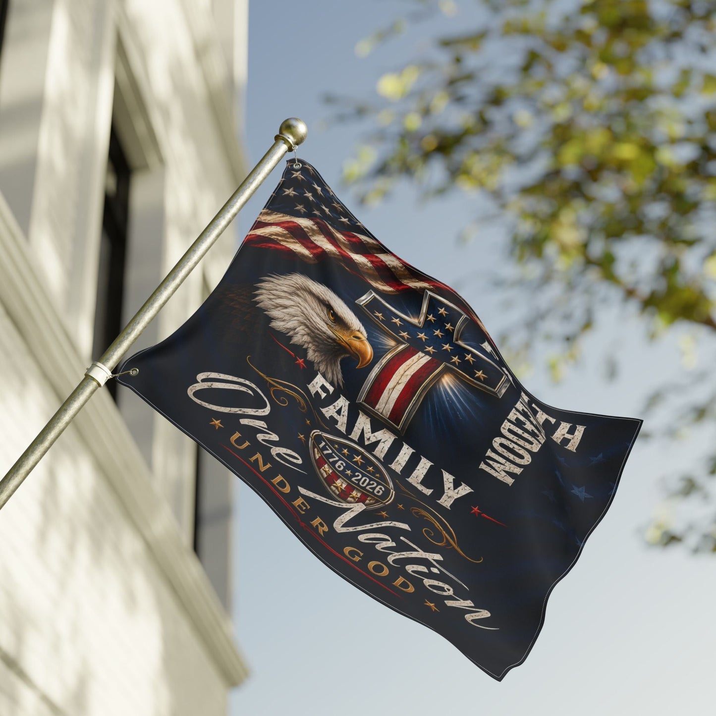 250 Years Of Defending Liberty Flag Cross US Bald Eagle Merch Patriotic Lawn Decor - Printvoro