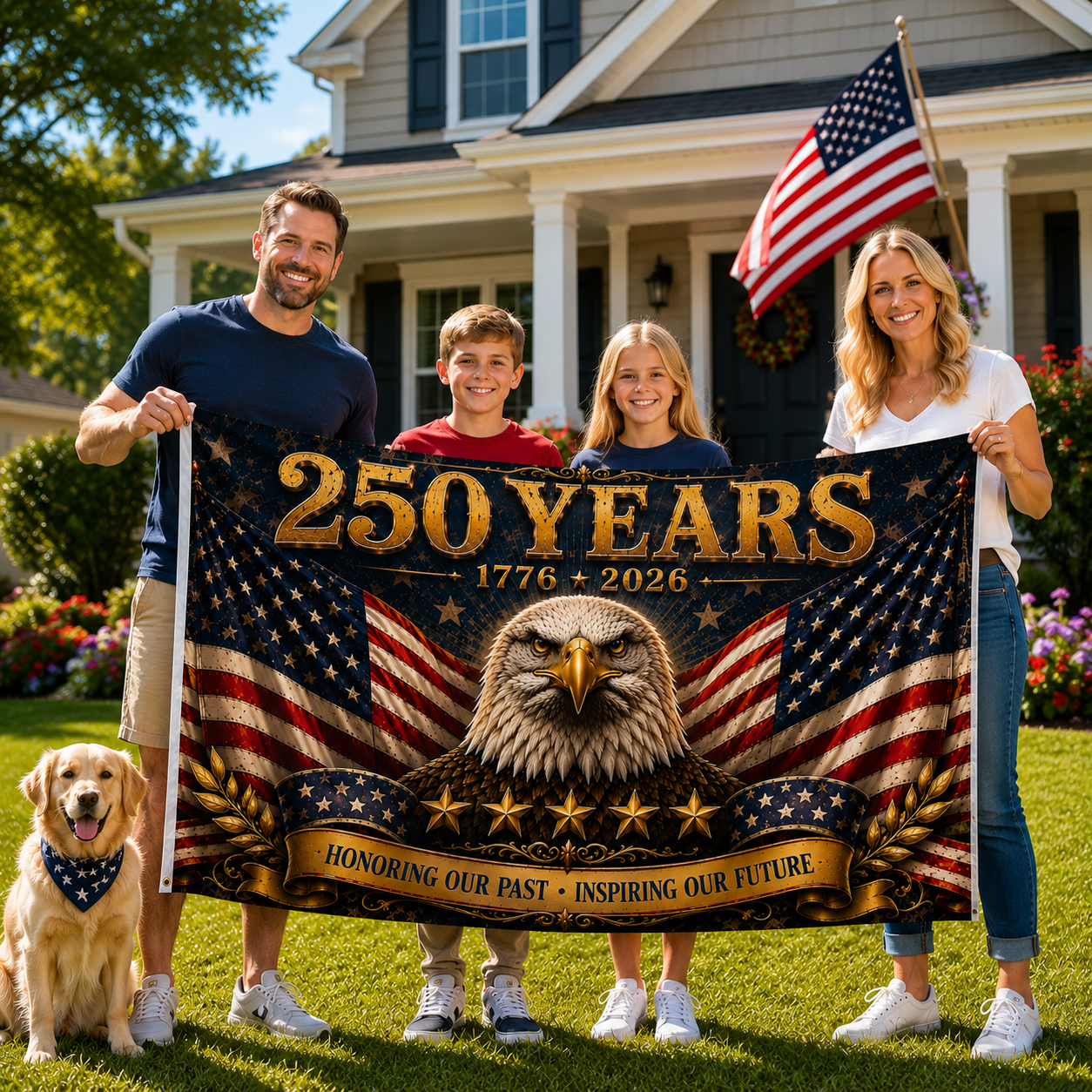 250 Years Of Freedom Flag US Bald Eagle Merch Patriotic Lawn Decor - Printvoro