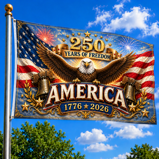 250 Years Of Freedom US Eagle Flag 1776 2026 Merch Patriotic Indoor Decor - Printvoro