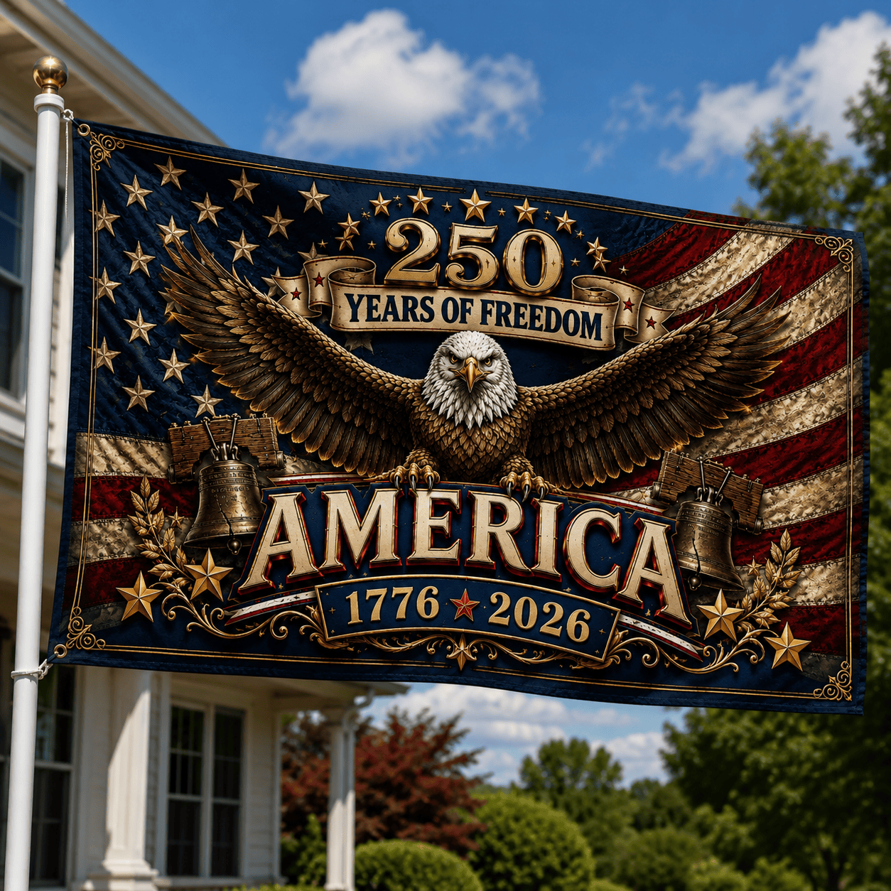 250 Years Of Independence Flag US Bald Eagle Merch Patriotic Lawn Decor - Printvoro