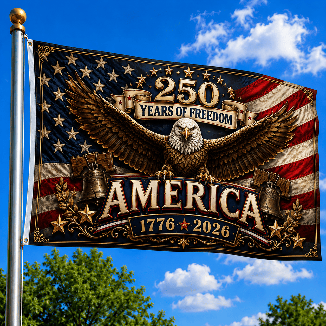 America 250Th Anniversary Flag US Bald Eagle Fourth Of July Merch Patriotic Outdoor Decor - Printvoro