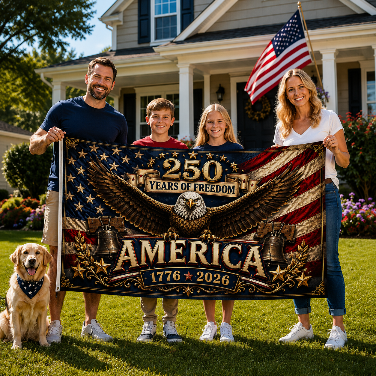 USA 250 Years Of Freedom Flag US Patriot Merch Patriotic Yard Decor - Printvoro
