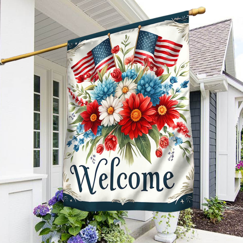 America's 250th Birthday Floral Flag 4th Of July Welcome Home Decor - Pvr