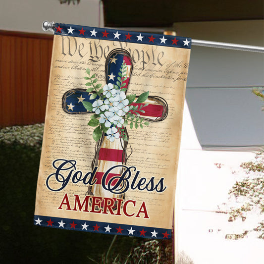 Patriotic God Bless America 4th of July Christian Cross Flag Patriotic Garden Decor - Pvr