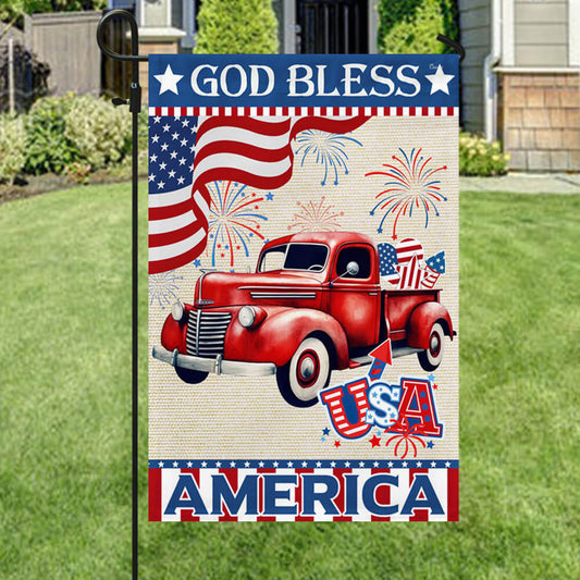 Patriotic Red Truck God Bless America Flag Cool 4th Of July Decor Patriotic Gifts - Pvr