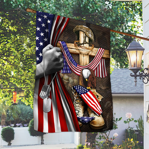 US Veteran Christian Cross American Patriot Memorial Flag 4Th Of July Decor - Pvr