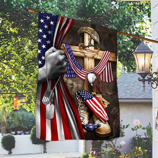 US Veteran Christian Cross American Patriot Memorial Flag 4Th Of July Decor - Pvr
