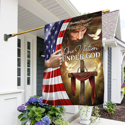 USA 250Th Anniversary Jesus Flag One Nation Under God Porch Patriotic Home Decor - Pvr