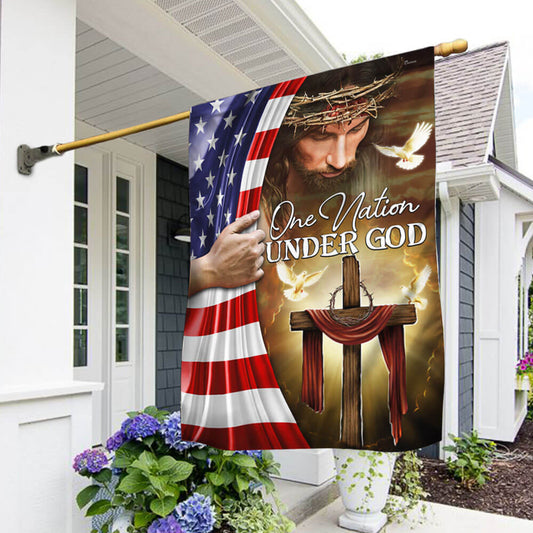 USA 250Th Anniversary Jesus Flag One Nation Under God Porch Patriotic Home Decor - Pvr