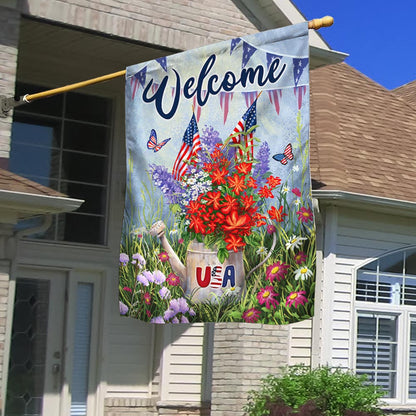 Welcome America's 250th Birthday Flower Flag 4th Of July Home Decor - Pvr