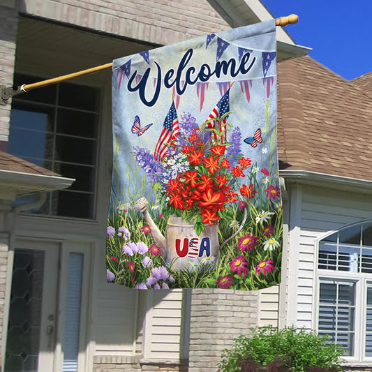 Welcome America's 250th Birthday Flower Flag 4th Of July Home Decor - Pvr