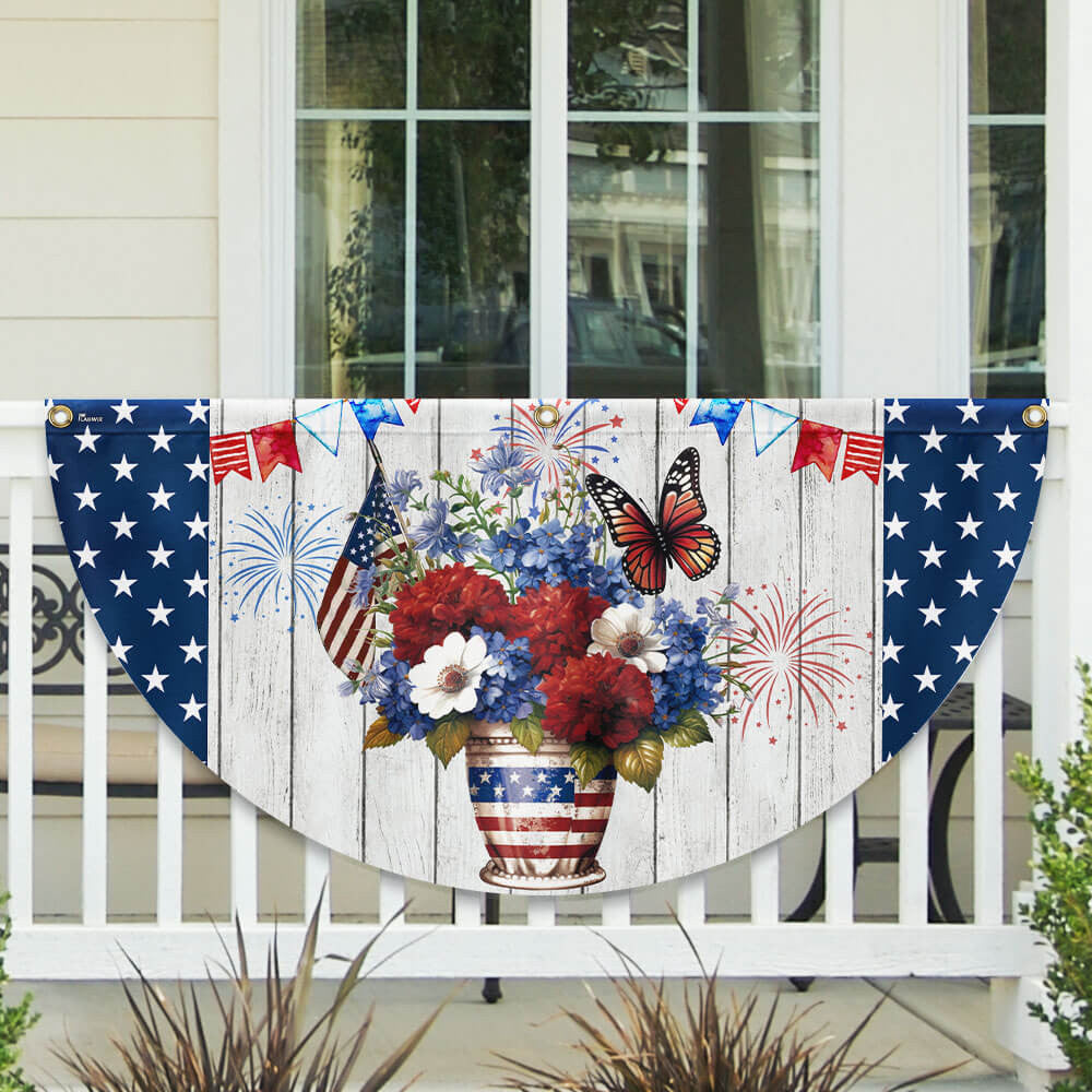 USA 250 Years Strong Flowers Fan Flag God Bless America Home Decor Patriotic Gifts - Pvr