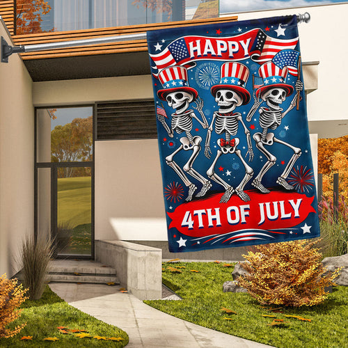 America 250 Years Skeleton Flag Happy 4Th Of July Flag Patriotic Garden Decor - Pvr