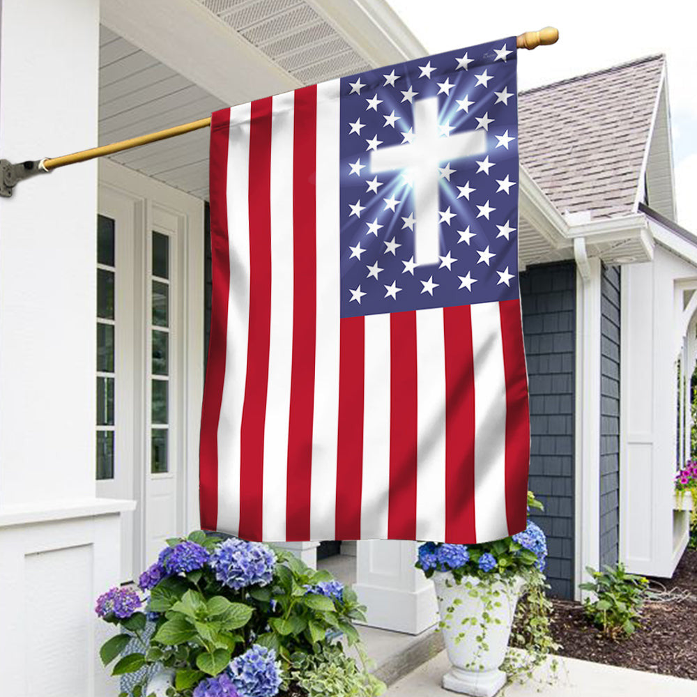 Celebrating USA 250 Flag Christian Cross American Flag Patriotic Home Decor - Pvr