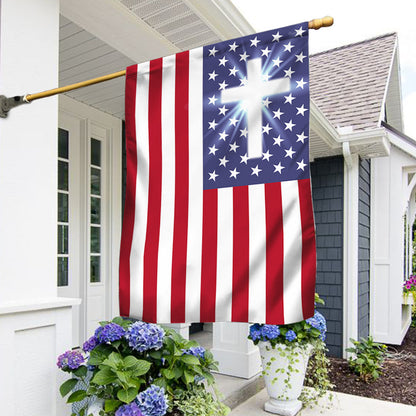 Celebrating USA 250 Flag Christian Cross American Flag Patriotic Home Decor - Pvr