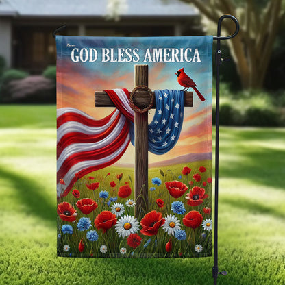 Christian Cross Independence Day Flag God Bless America Home Decor - Pvr