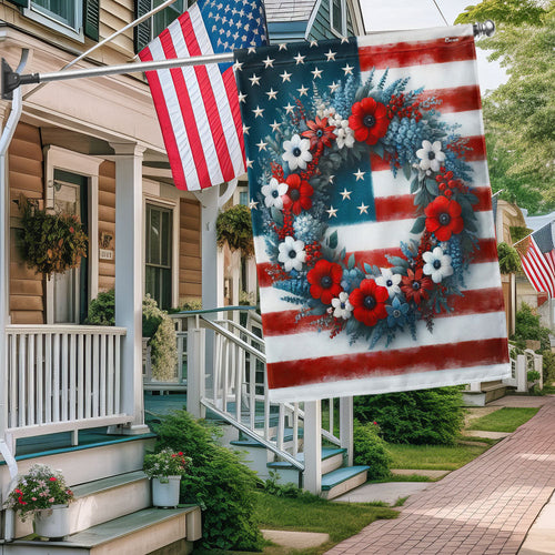 Floral Wreath 4th Of July American Flag 4th Of July Flag Patriotic Home Decor - Pvr