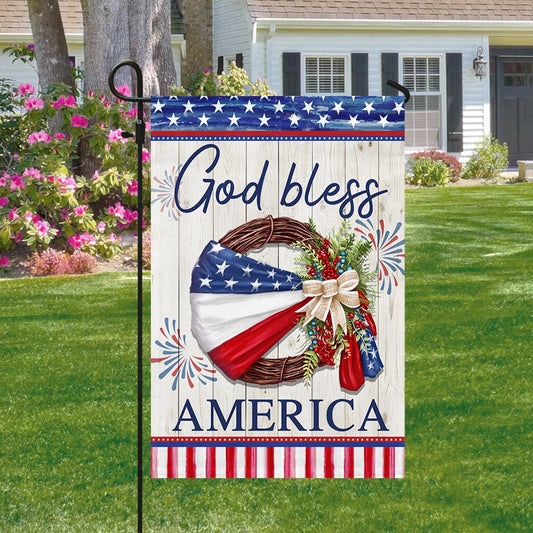 God Bless America Flag 4th Of July American Wreath Flag Home Decor - Pvr